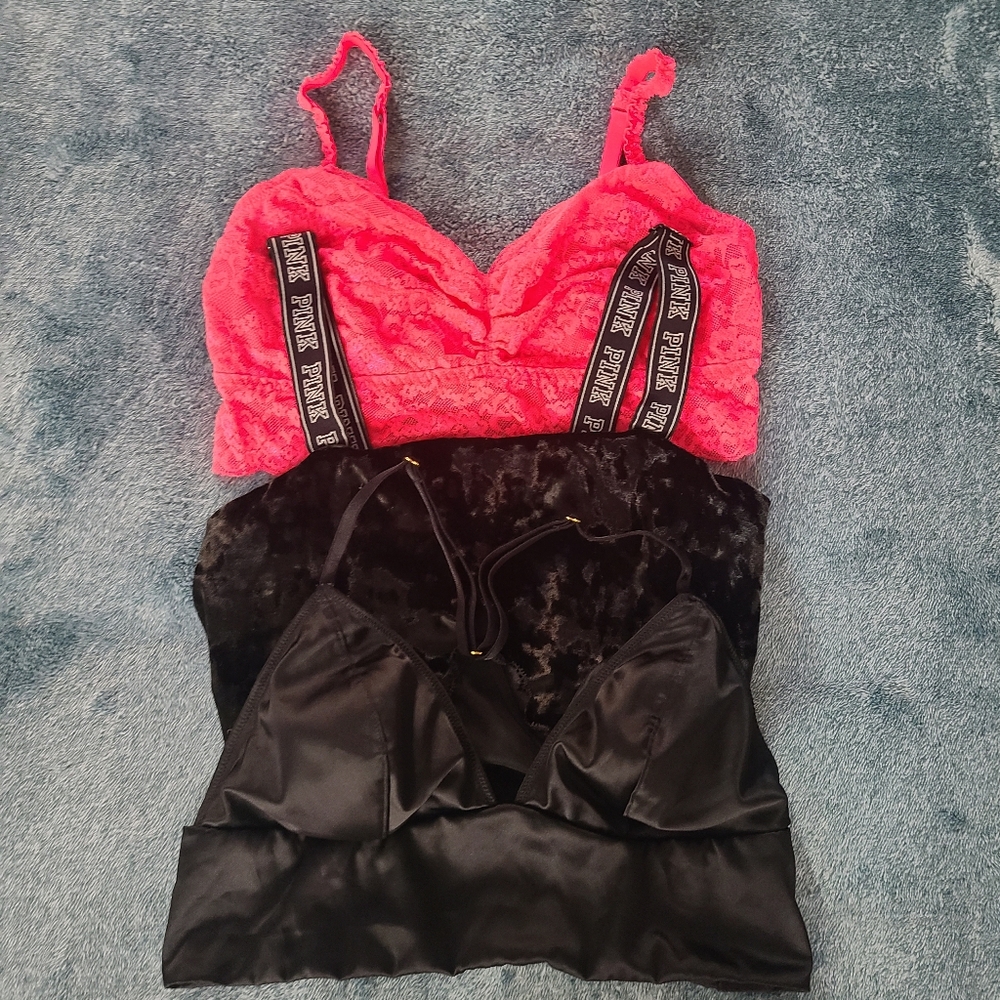PINK Victoria's Secret Neon Pink and Black Lace Set